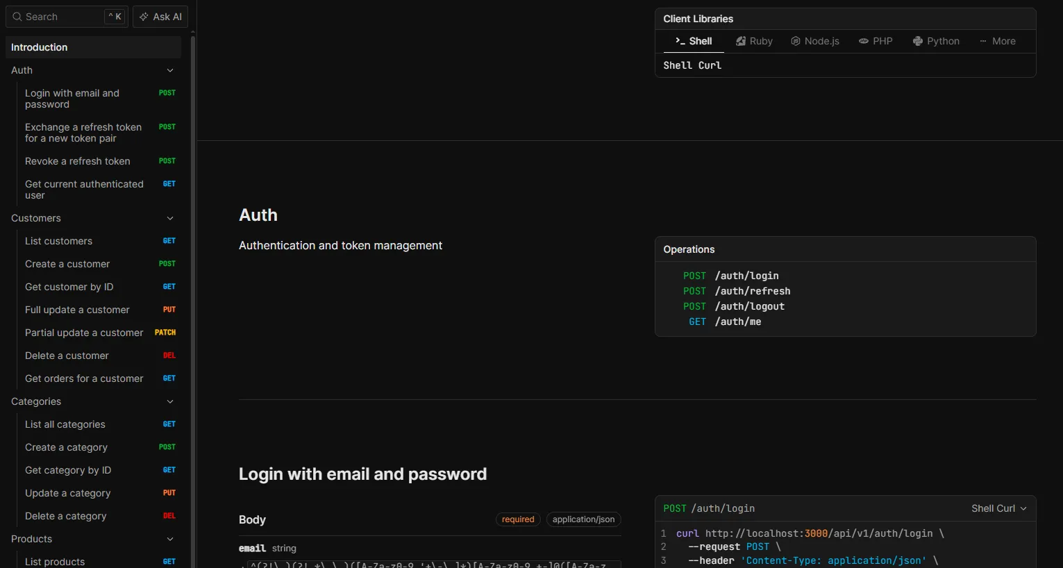 Screen shot of the Scalar front-end for the Bike Store API