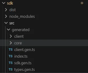 Screen shot of the sdk folder with the generated client files