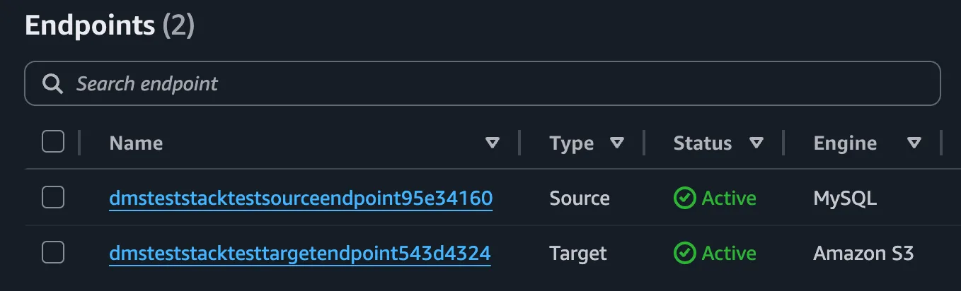 Source and Target Endpoints in the AWS Console