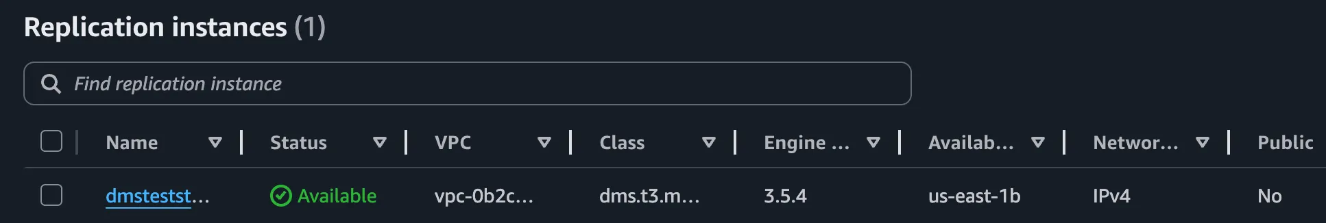 Replication Instance in the AWS Console